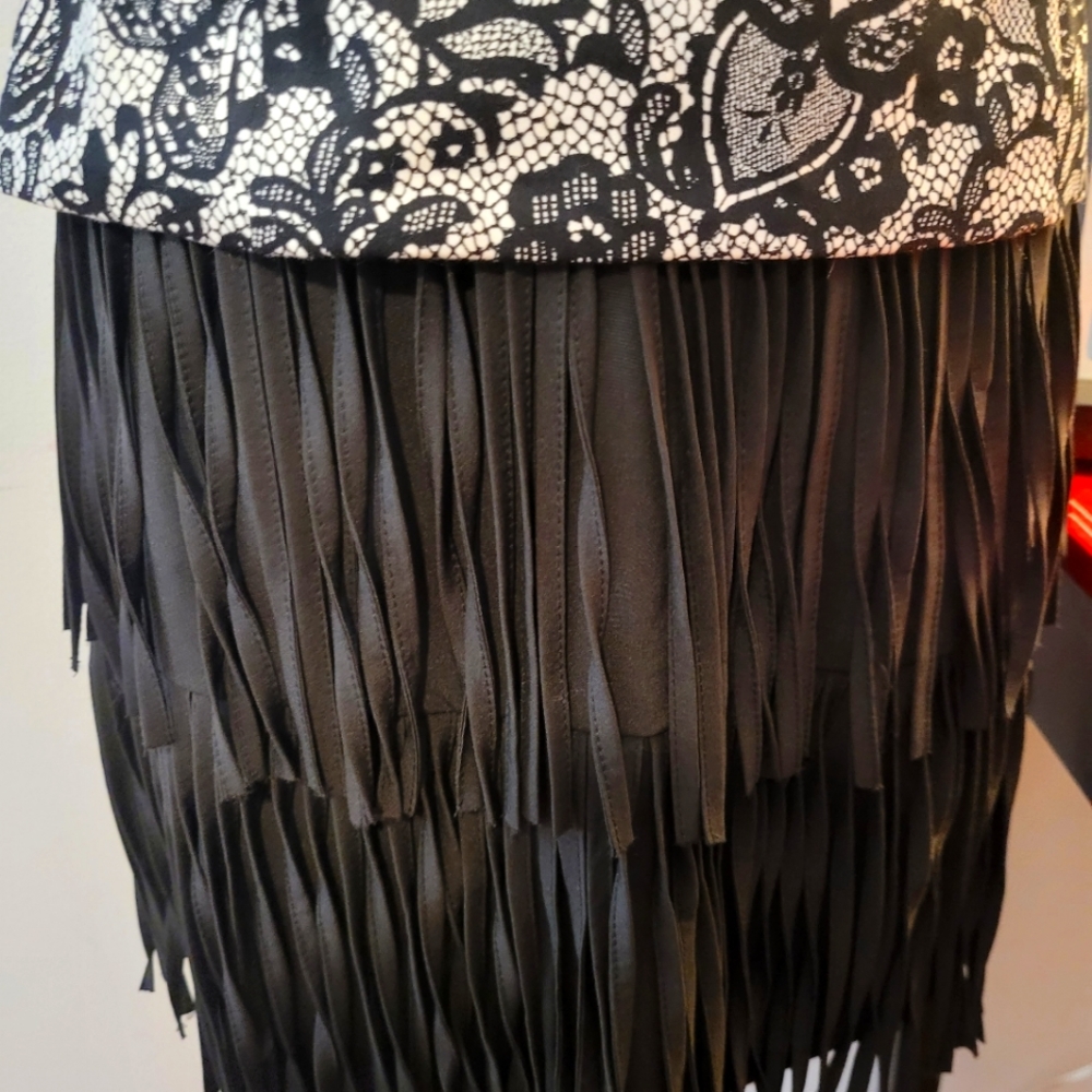 Black Fringe Mini Skirt